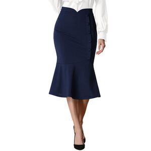 Fishtail Skirt High Waist Stretch Bodycon Pencil Skirt Navy